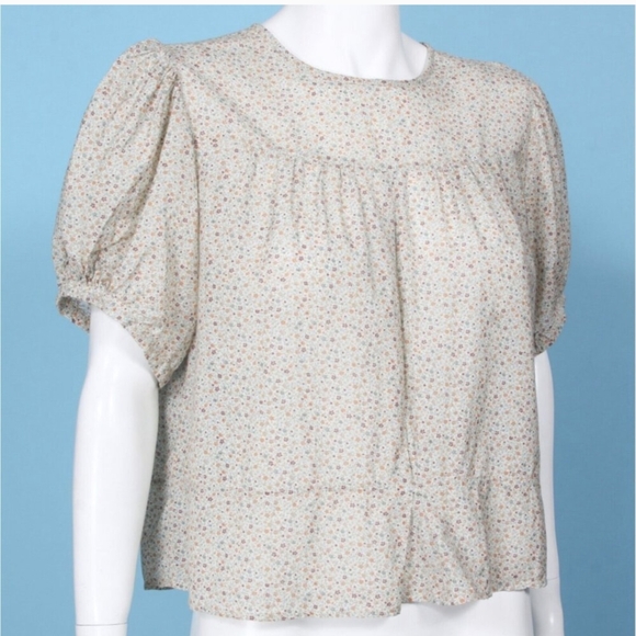 DOEN Pirouette Mustard California Wildflower Floral Cotton Puff Sleeve Top XL - Picture 4 of 8